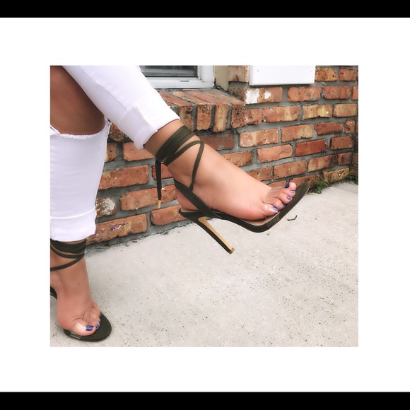 Blush or olive lace up heels NO OFFERS - Picture 3 of 4